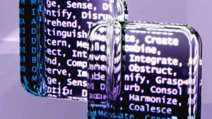 Blog Digital code and programming languages displayed in a glass sculpture.